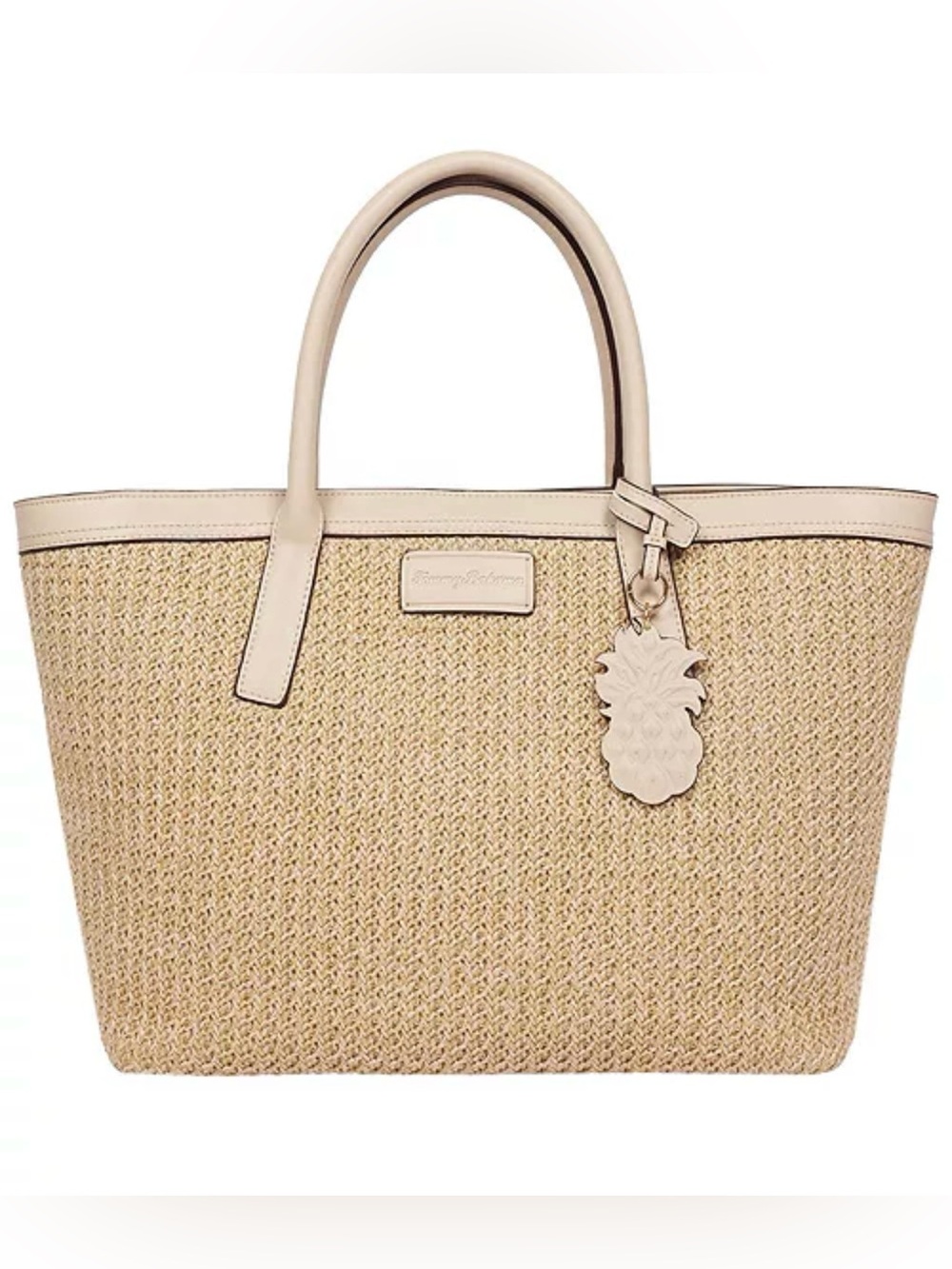 Tommy Bahama Raffia and PU Large Logo Tote with pineapple 🍍 charm-NWT